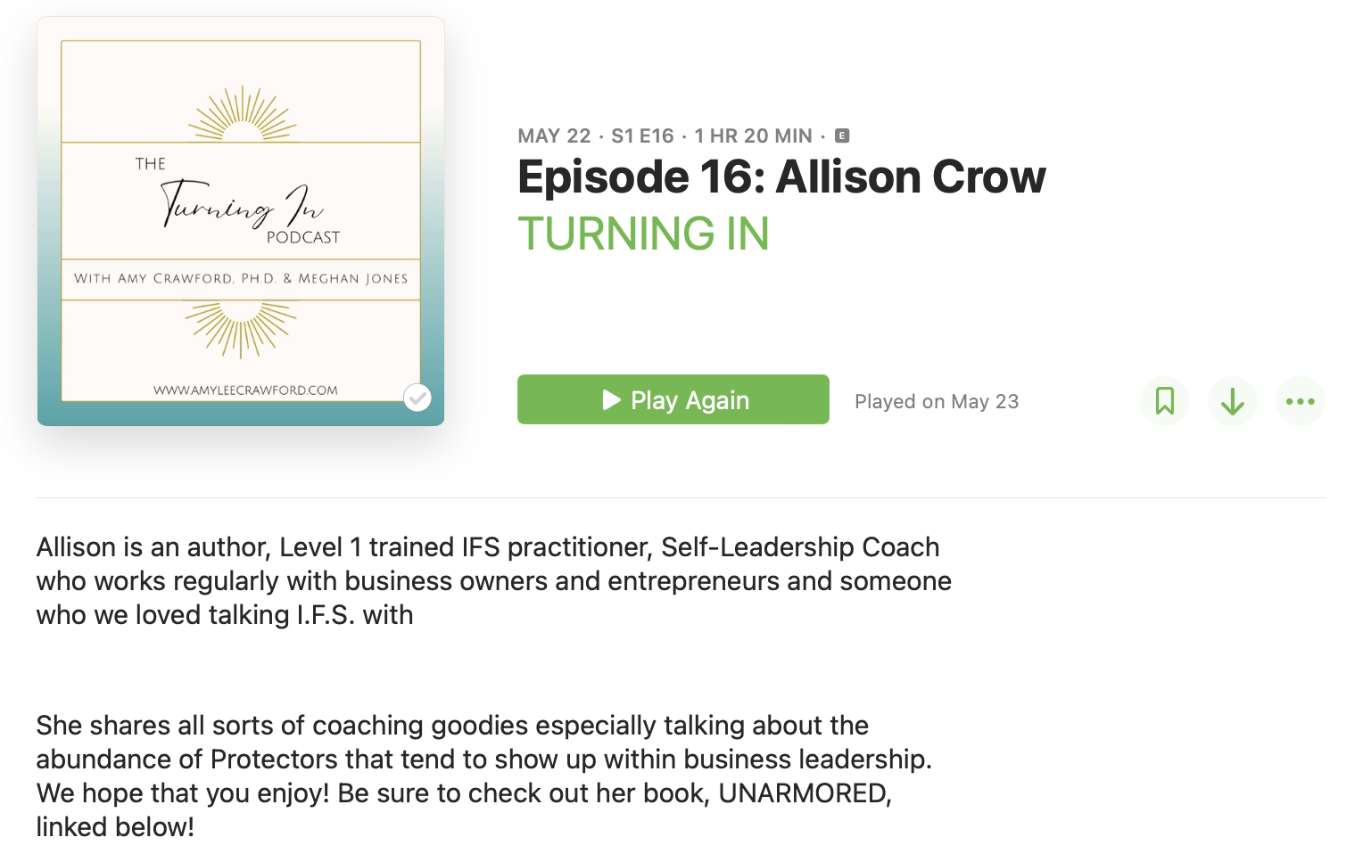 Turning In Podcast with Amy Crawford Ph.D, and Megan Jones IFS Coaching 